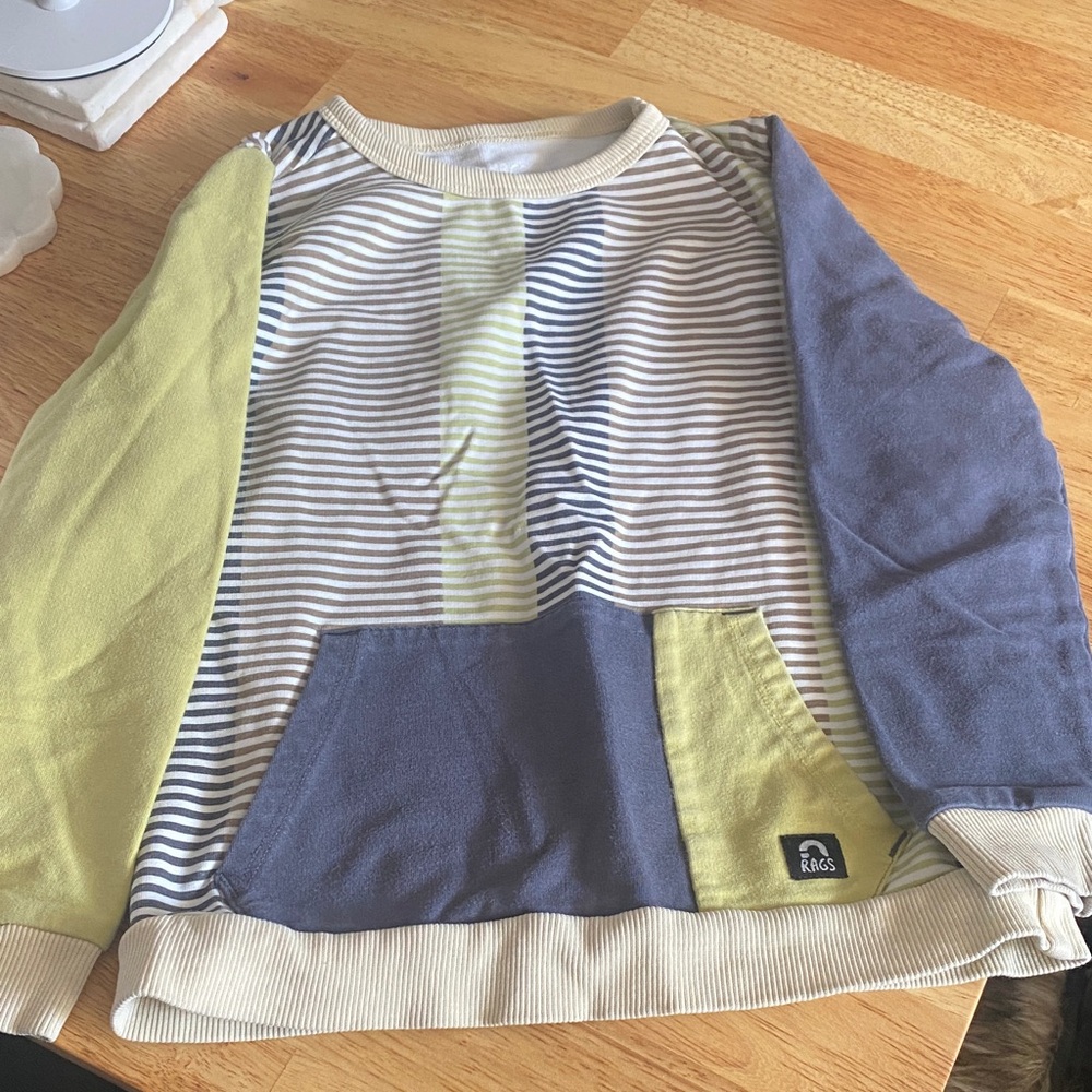 Rags to Raches Blue and Yellow Striped Sweatshirt